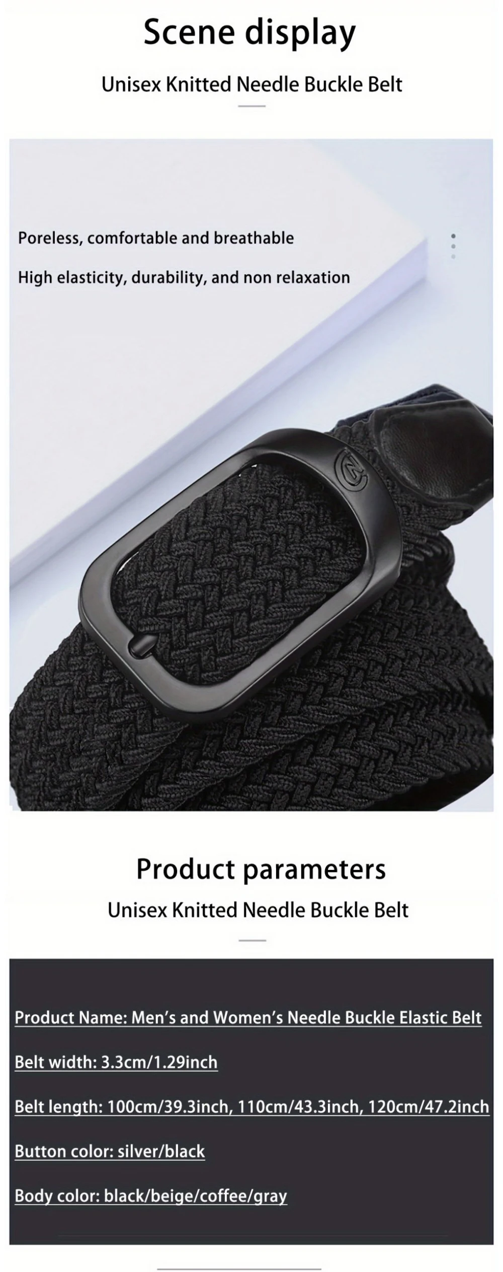 Herrengürtel, lässig, gewebt, elastischer Gürtel, Outdoor-Sport, Damengürtel, kein Stanzen erforderlich, Klettern, Arbeitsgürtel für Männer und Frauen, modisch – Detail 5