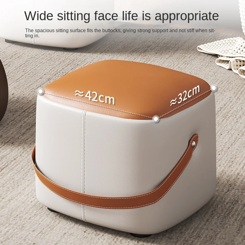 PU Leather Hallway With Box Storage Stool Pouf Household Shoe Stool Living Room Tea Table Light Luxury Solid Wood Stool