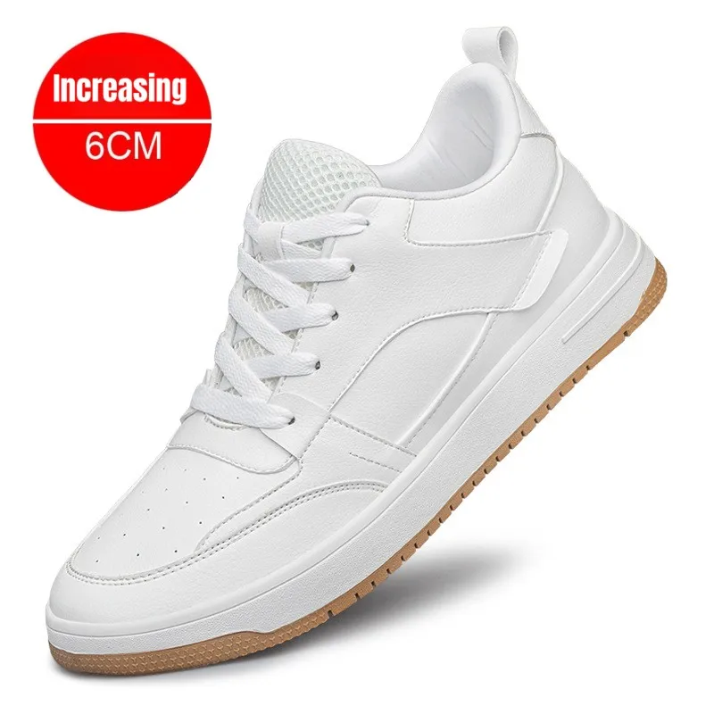 

PDEP Men's Height Increased 6CM Lift Elevator Leather Casual Shoes New Breathable Board Sneakers White Black Sport Zapatos