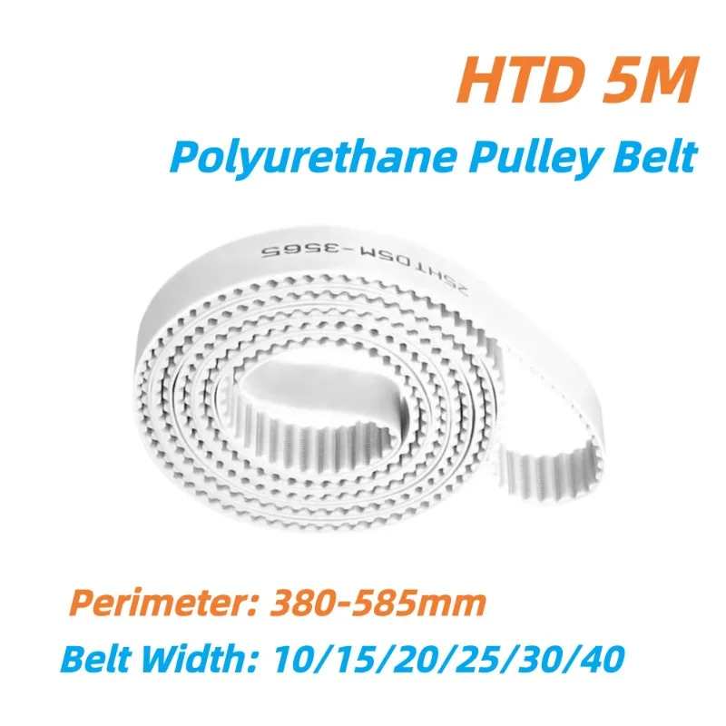 HTD5M PU Timing Belt Closed Loop White Polyurethane Toothed Belt 10 15 20 25 30 40mm Width 380-585mm Length