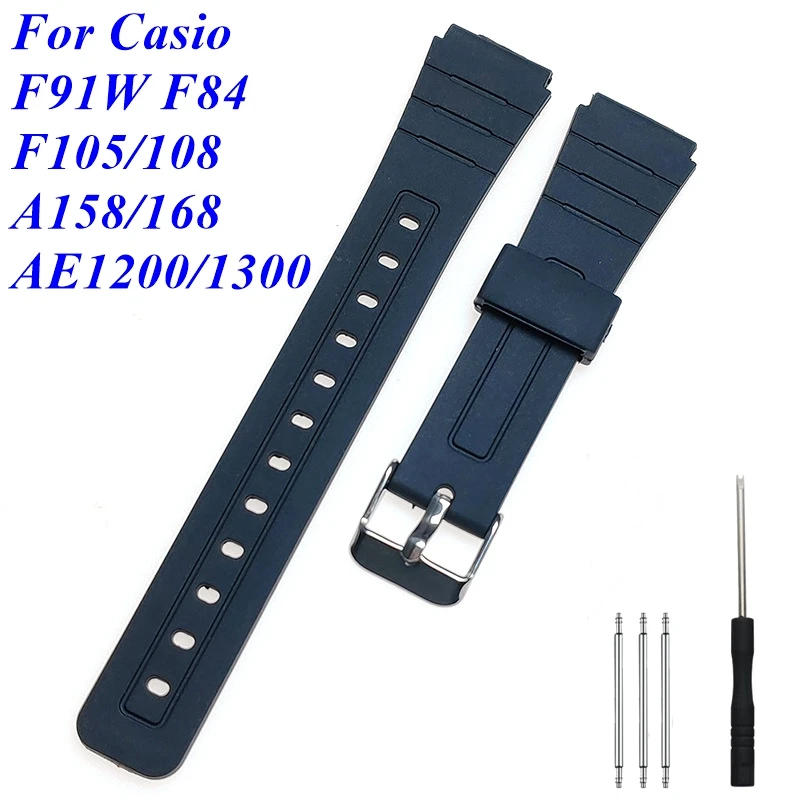 ل كاسيو F-84/F91W/F-94/F-105/A158/A158/A168 الراتنج حزام ساعة اليد شريط مطاطي 18 مللي متر العالمي احيط العروة سوار استبدال #2