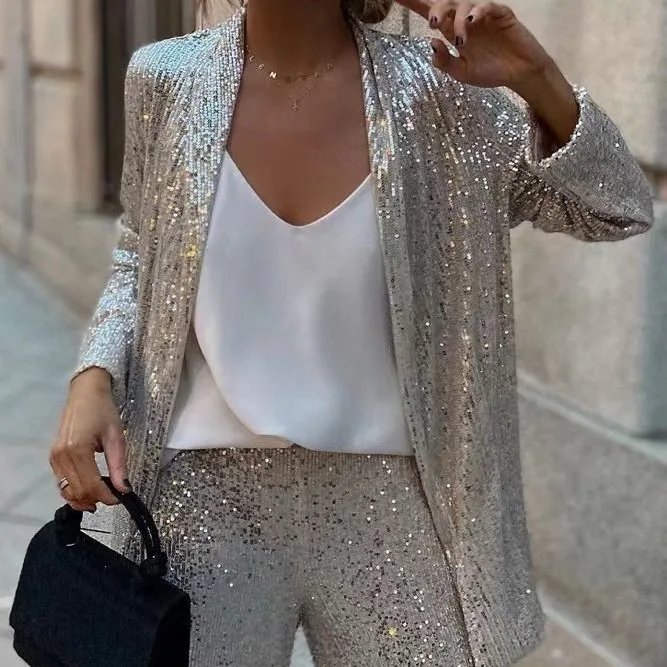 Fashion Sequin Blazer Suit Set For Women