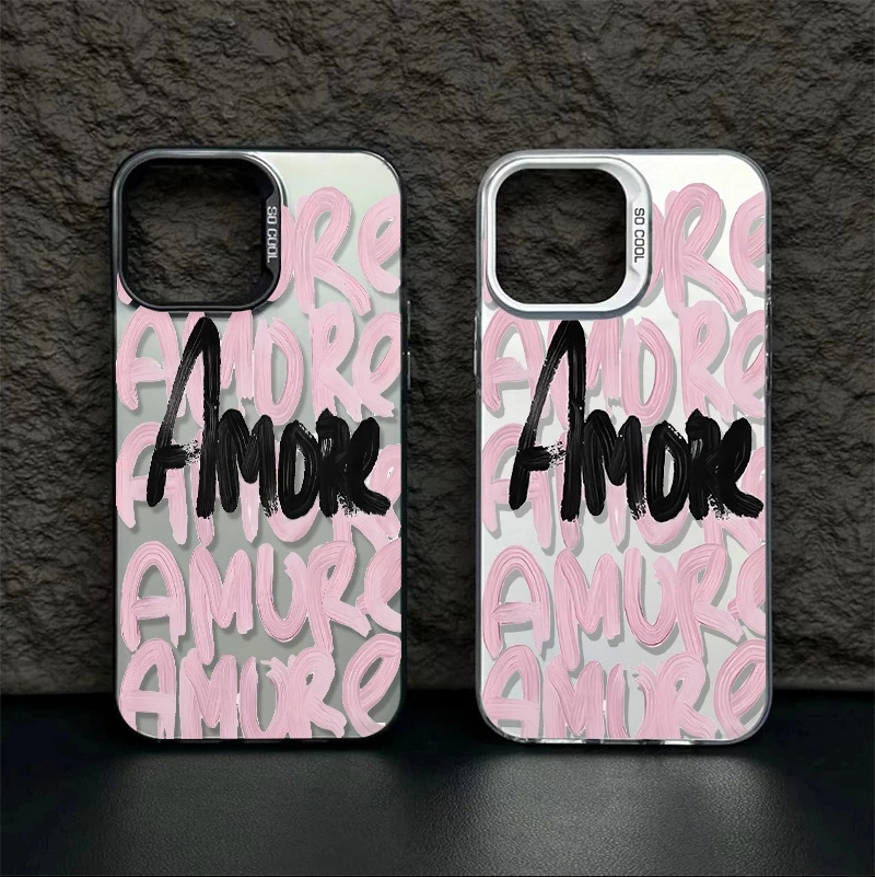 Etui Amore-Love z różowym napisem na telefon Samsung Galaxy S25 S24 S23 S22 Ultra Plus S21 FE 5G A16 A15 A26 A25 A24 A36 A56 A55 A54