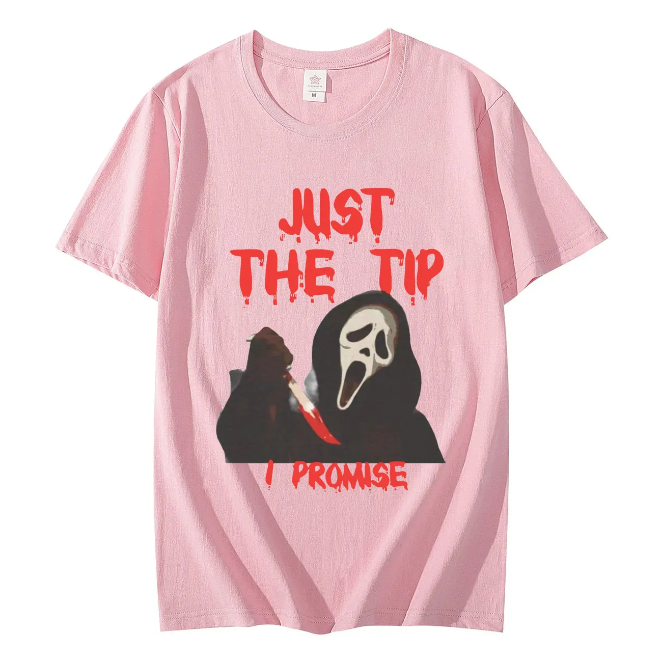 Just The Tip I Promise Knife Horror Scream Funny Meme T-Shirt Gothic Vintage Short Sleeve T-Shirts Unisex Fashion Casual T Shirt