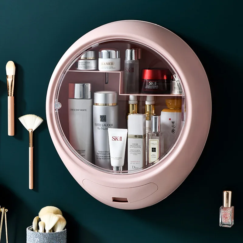 Bathroom Wall-mounted Makeup Organizer without Punching Large Capacity Cosmetic Storage Box Jewelry Organizer for Women