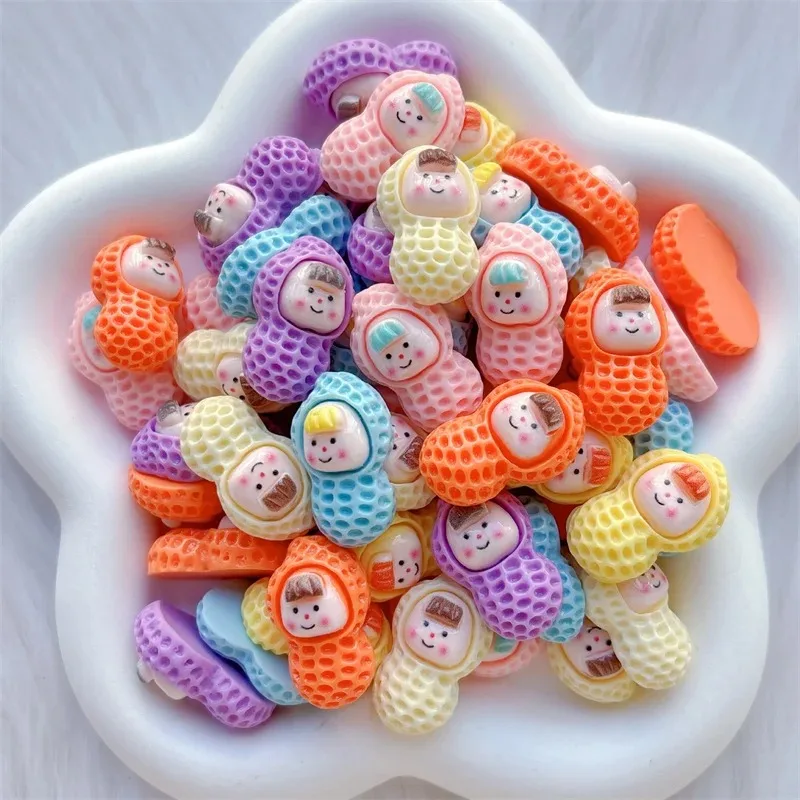 10PCS Mini Resin Kawaii Colorful Peanut Baby chocolate Flatback Stone Hand-made Material Figurine Scrapbook DIY Decor Craft