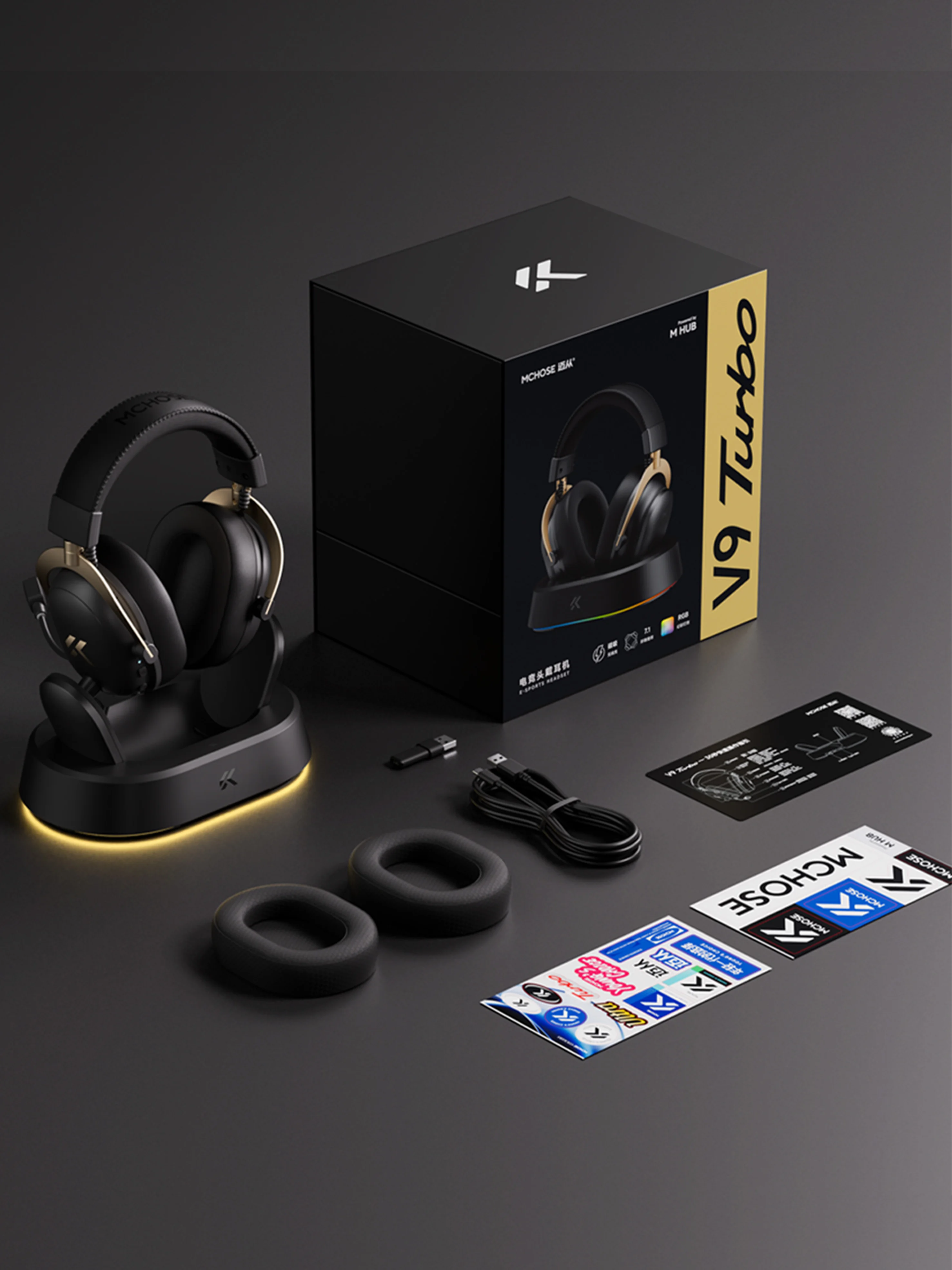 MCHOSE V9 Turbo+ Magnetisches Kabelloses Gaming-Headset 7.1 Surround Sound 90 ° Schwenkbare Ohrmuscheln 60mm Geringe Latenz RGB Magnetisches Aufladen – Detail 13