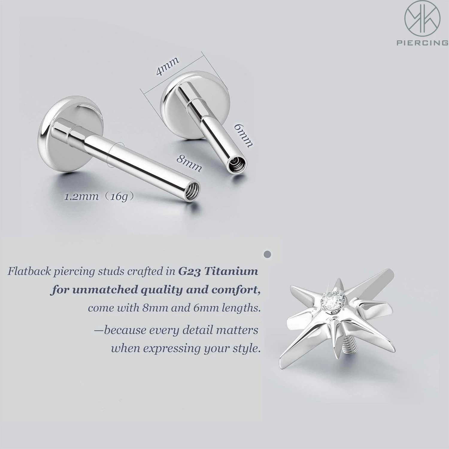 16G Silvery Green Zircon Stud Earrings Flat Back G23 Titanium Internal Thread Starlight Cartilage Earrings 1PCS