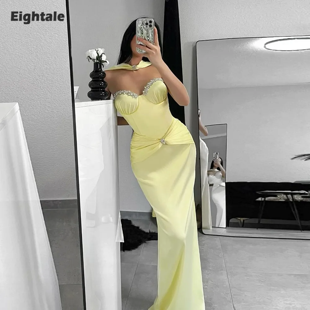 

Eightale Arabic Evening Dresses Sweetheart Beaded Mermaid Yellow Customized Prom Party Gowns for Wedding