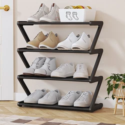 Storage Shoe Stand Organizer Upgrade 4-Tier Small Steel Stackable Kids Shoe Shelf Multi-layer Assembly Z-shaped Shoe Rack