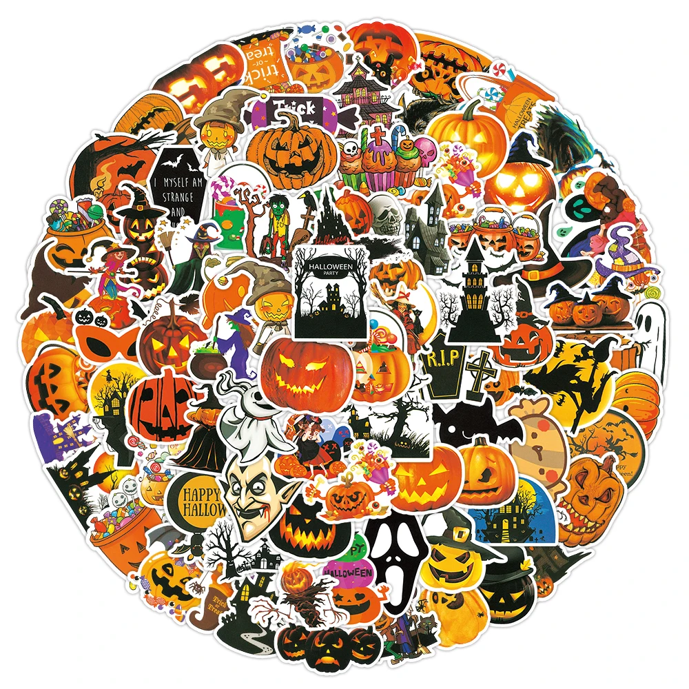 100PCS non-repeating Halloween Pumpkin Theme Stickers, Vinyl Waterproof Holiday Party Stickers, Kids and Youth Adult Party Favor