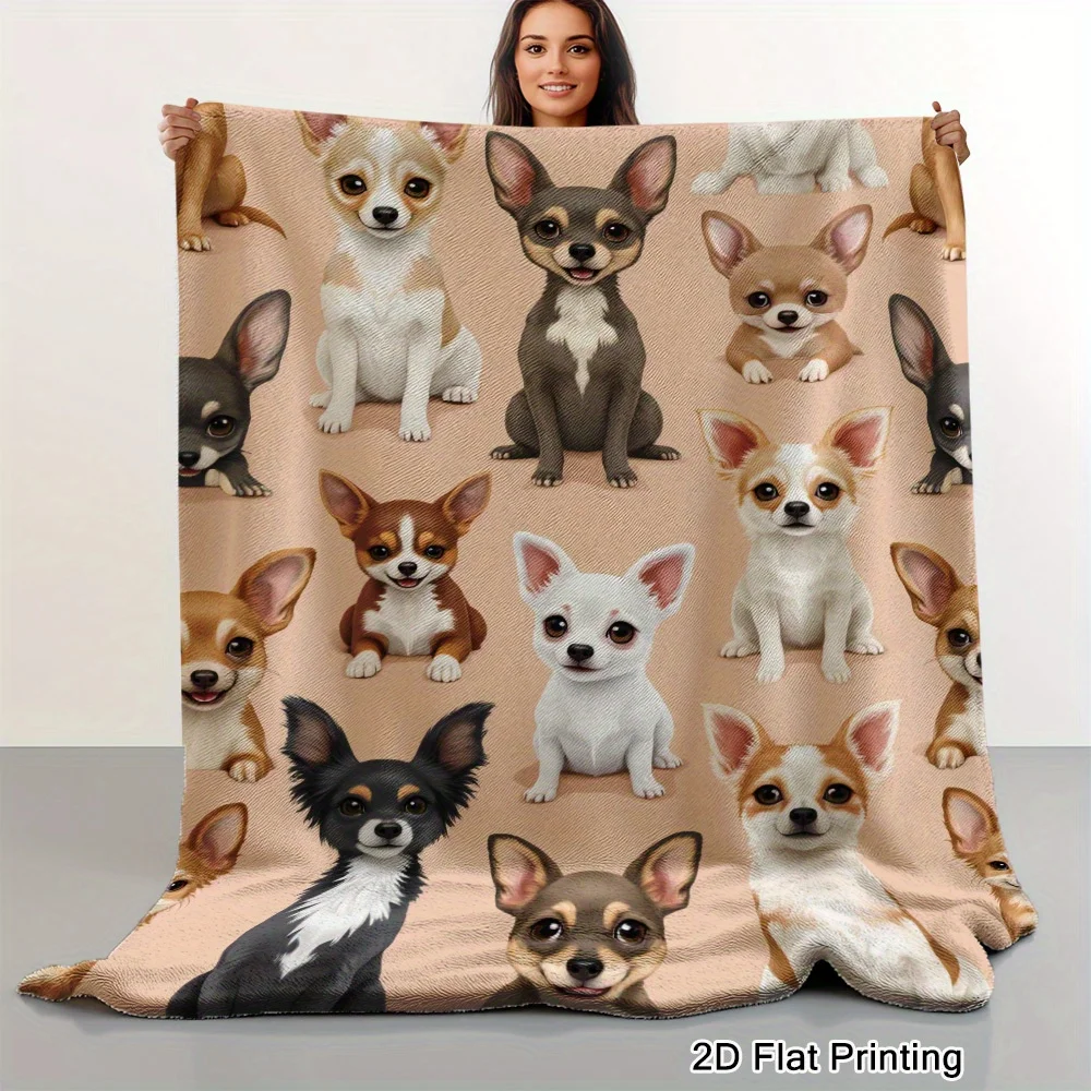 Newest Cute Chihuahua Puppy Collage Print Flannel Throw Blanket, Cozy Pet Dog Blanket for Dog Lover Bedroom Sofa Gift