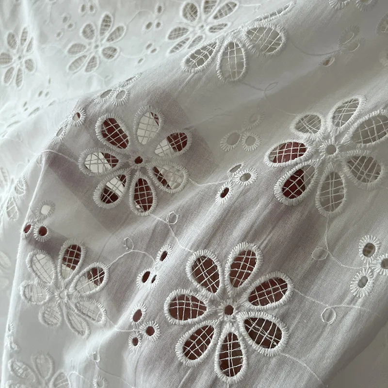 

Pure Cotton Hollow Out Lace Fabric Floral Embroidered Dress Blouse Shirt Handmade Diy Sewing Fabric