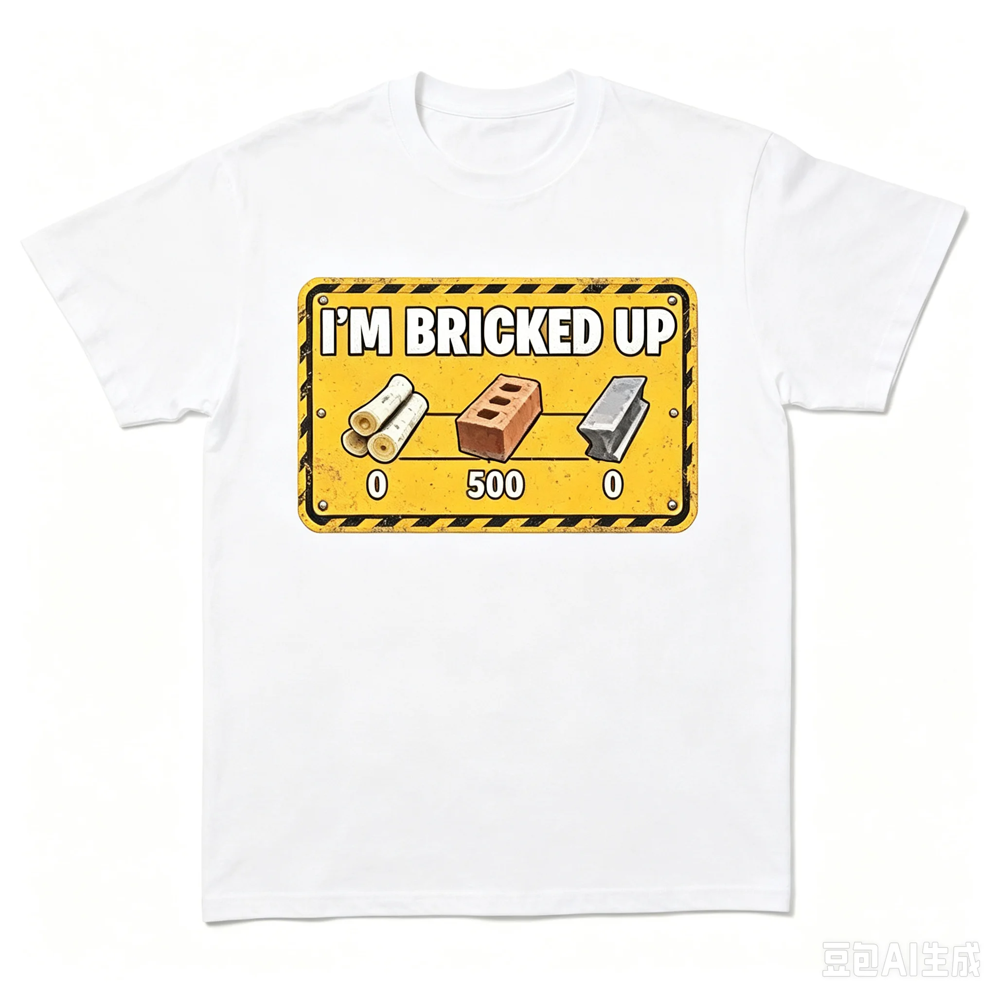 Men I'm Bricked Up Meme Graphic Tee Vintage Construction Warning Label Print Crew Neck T-Shirt
