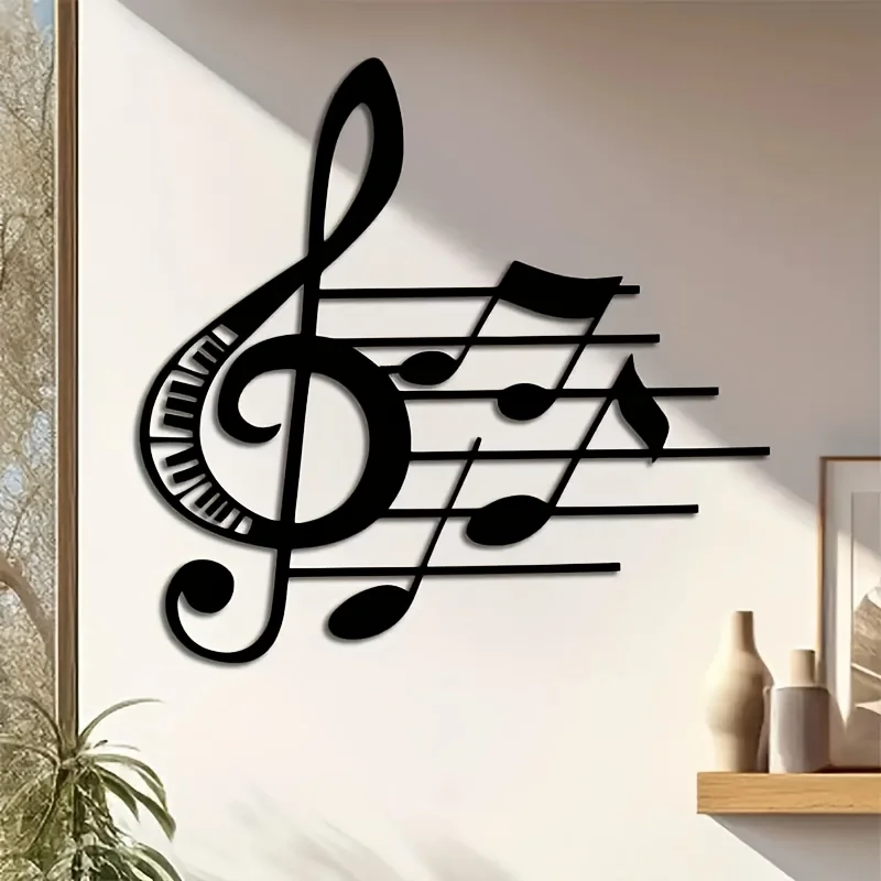 CIFBUY Metal Wall Art Iron Hanging Decor 2D Sculpture Elegant Music Note Black For Living Room Office Home Indoor Outdoor