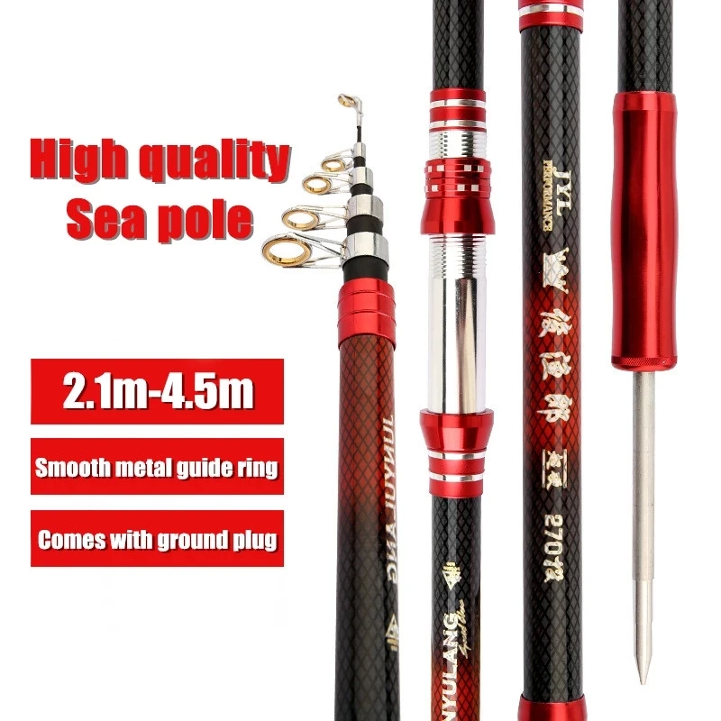 

2.1m-4.5m Sea Fishing Fishing Rod Carp Feeder Outdoor Travel Mini Fishing Rod High Quality Telescopic Carbon Fiber Fishing Rod