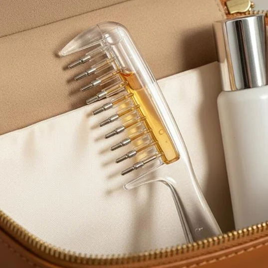 Transparent Essential Oil Applicator Massage Comb With Built-In Liquid Reservoir Rolling Metal Teeth Hair Scalp Care