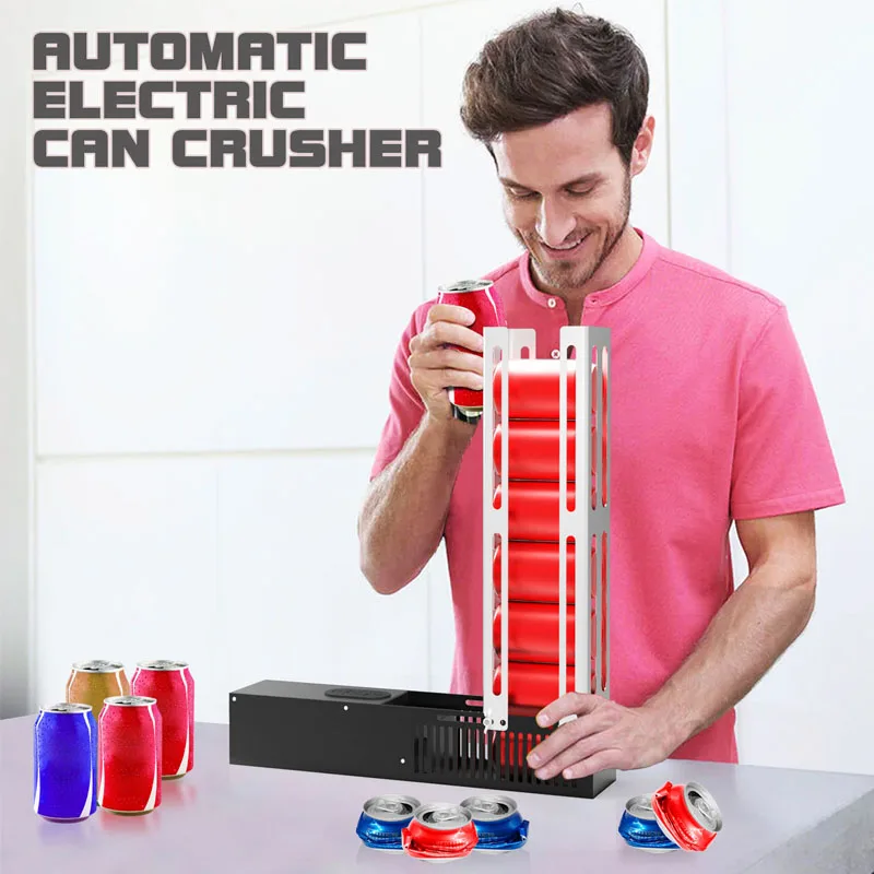 Electric Can Flattener Machine Aluminum Can Recycling Crushing Machine Continuous Vertical Cans Presser Machine 110V 220V