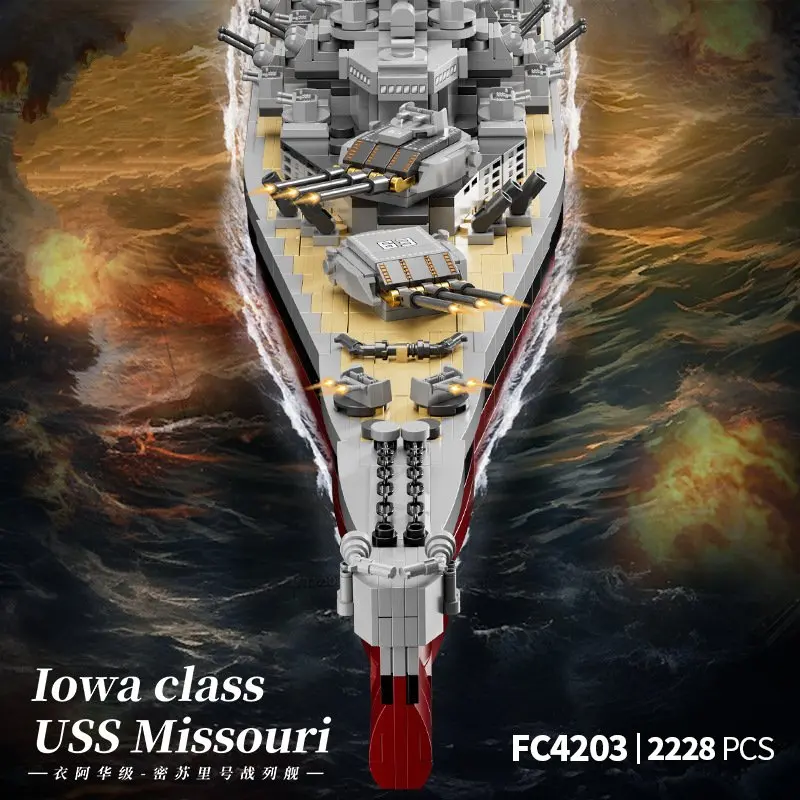 FC4230 Military Battleship Series Missouri Battleship Crusier Model Building Blocks Bismarck Cruiser Boat Bricks Toys Kids Gifts