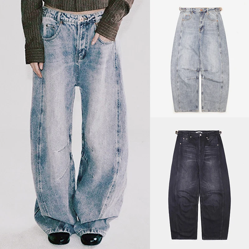 American Retro Loose Casual Pants Women's Small Design Spor Wide Leg Long Trousers High Waist Zipper Sle Autumn Wear