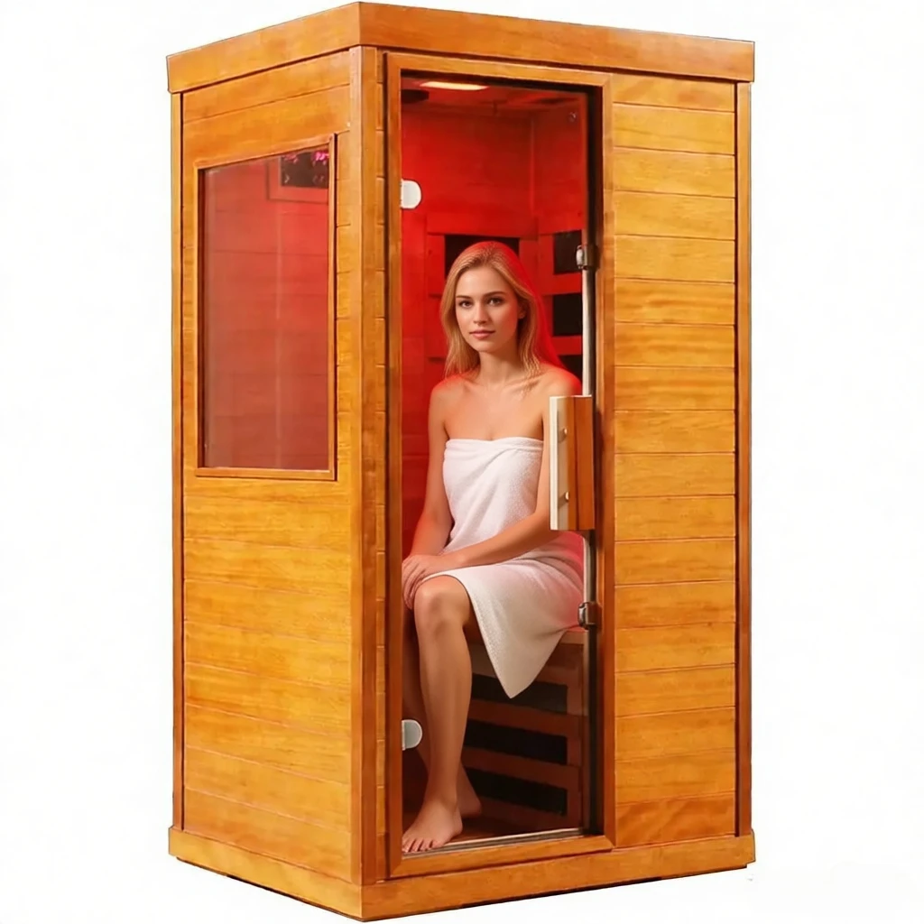 

Мини-инфракрасная сухая сауна для дома с красным светом, закаленным стеклом и 6 низкоэнергетическими углеродными нагревателями. Индивидуальный заказ