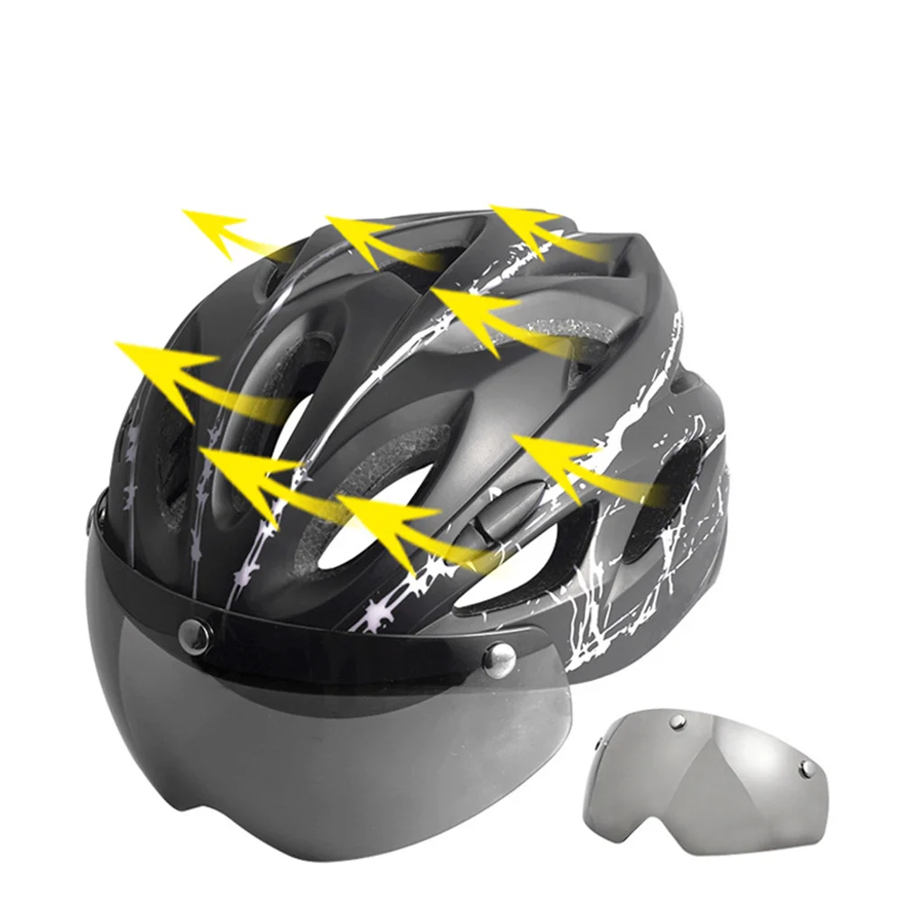 

Bike Breathable Windproof Safety Riding Caps Mountain Road Helmets Removable Lens Venting Vents
