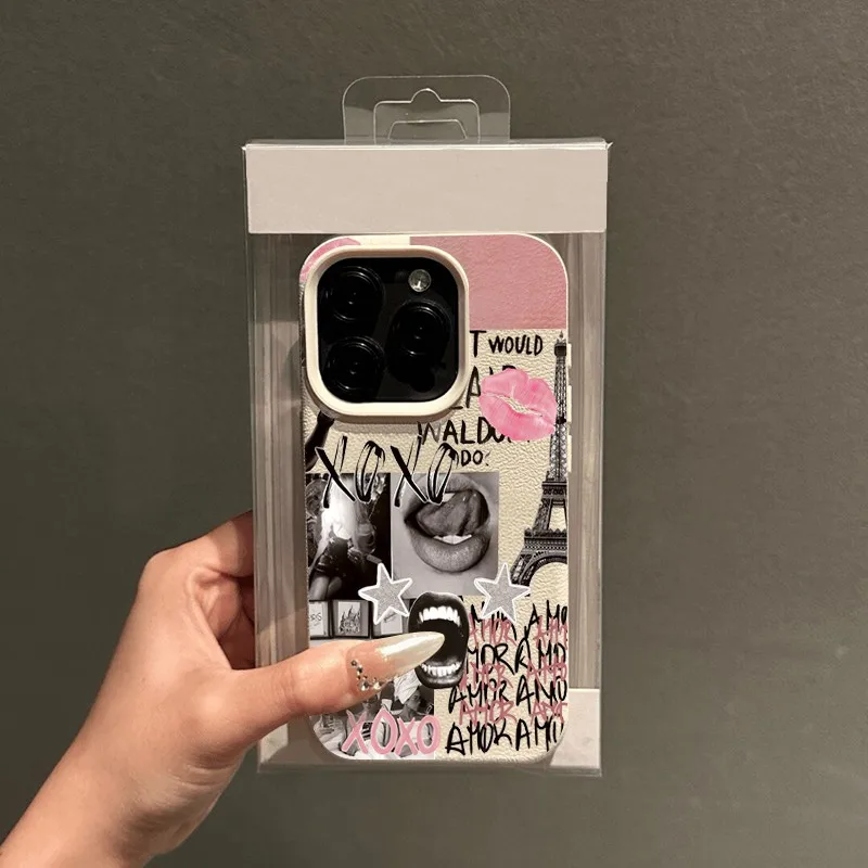 패션 립 프린트 에펠탑 리치 가죽 패턴 폰 케이스 샤오미 미 X7 F7 X6 M7 X5 M6 F5 X4 X3 프로 울트라 GT NFC 4G 5G용