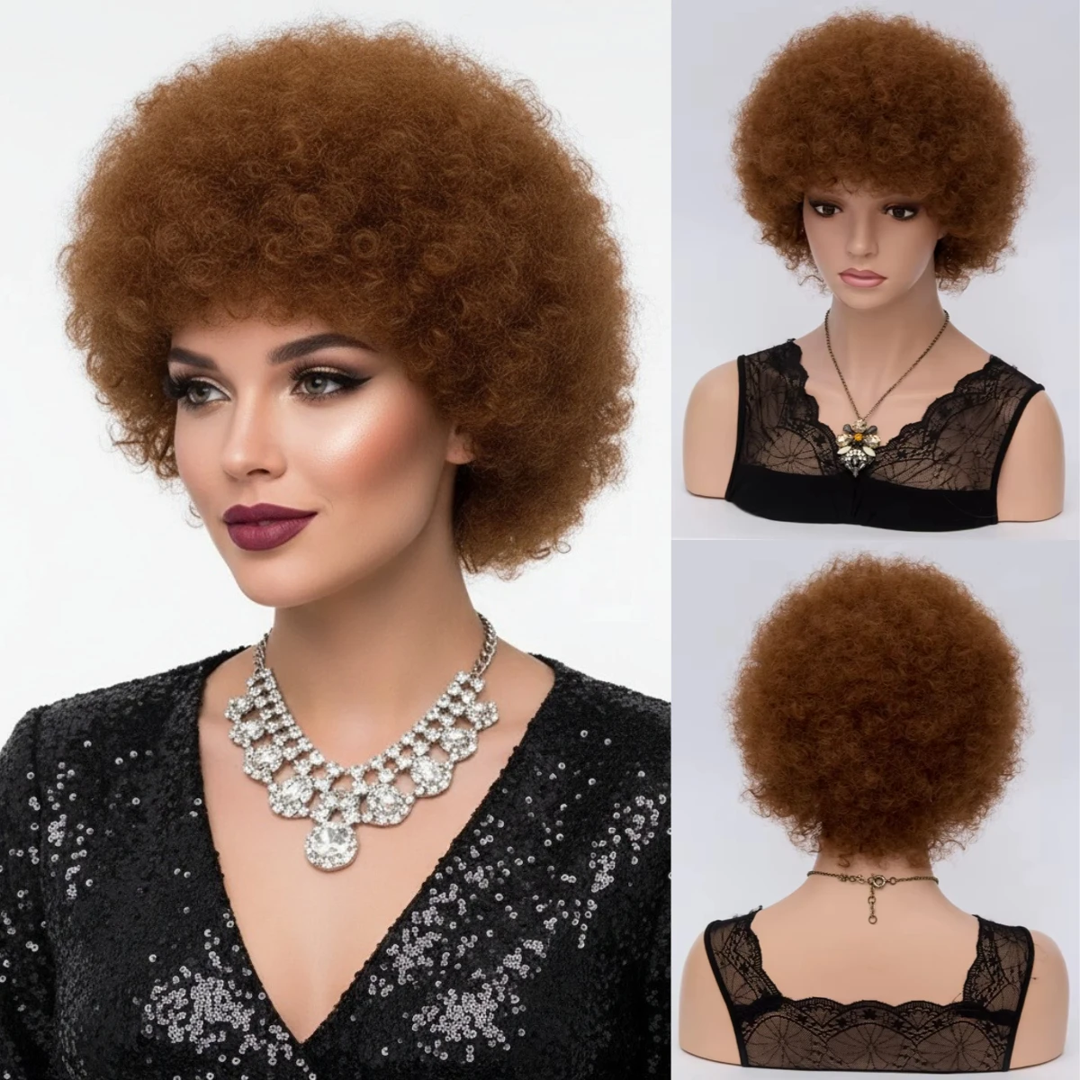 Short Pixie Wig Cut Synthetic Wig women Curly wigs kinky Brown Color For Daily Wear Cosplay Party Heat Resistant
