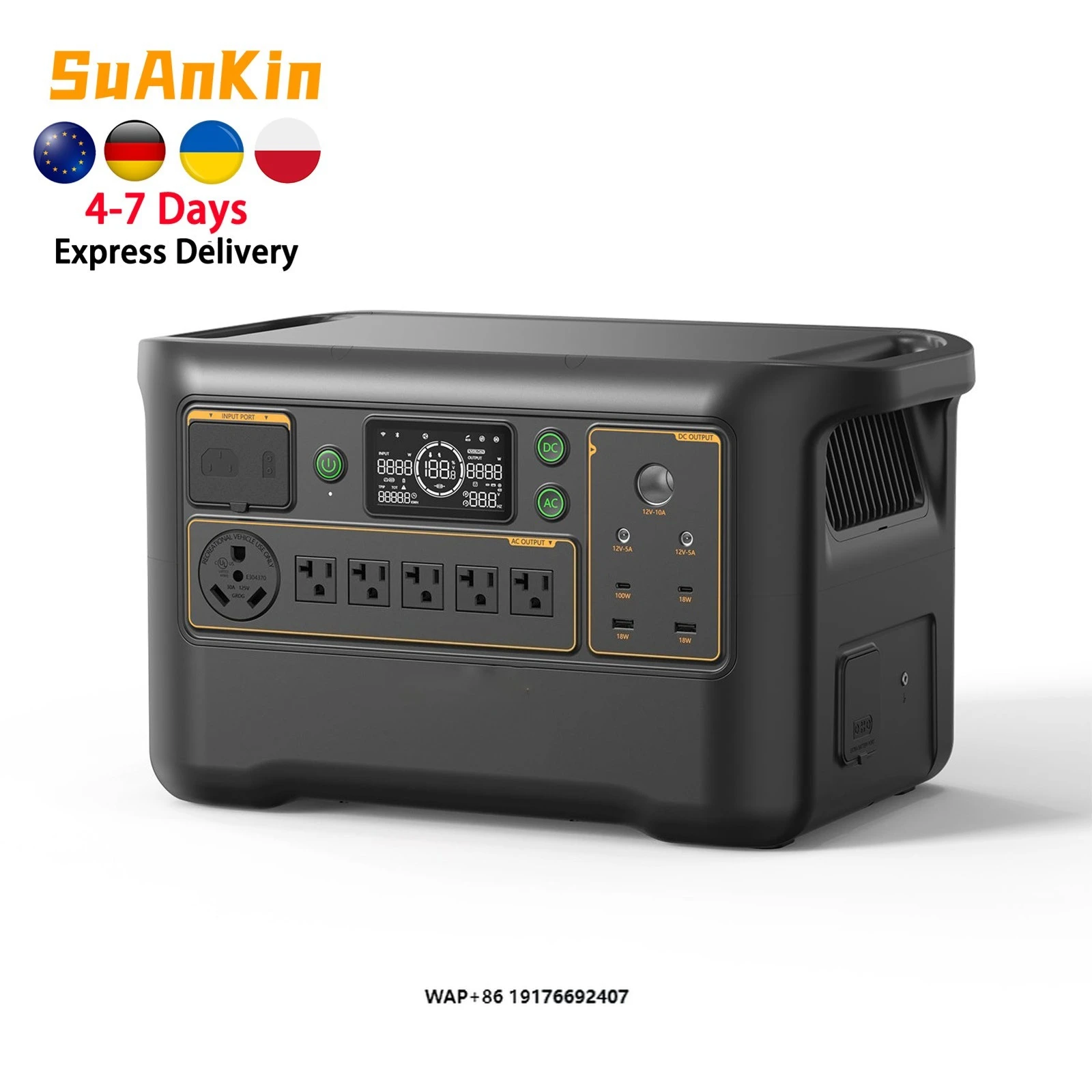 High Capacity Portable Power Bank Station 1037 Watts LiFePO4 Battery Solar Generator MPPT for EV Charging