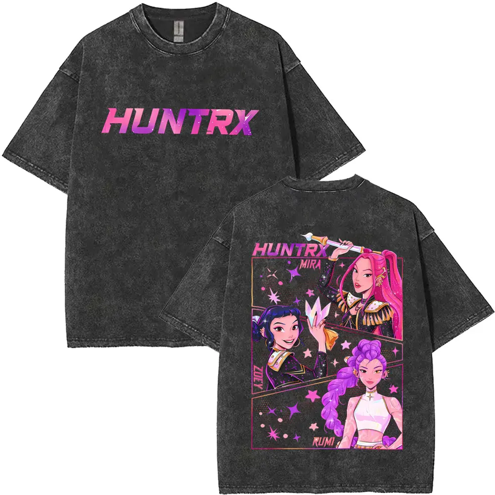 

Washed Vintage Movie KPop Demon Hunters T Shirts Rumi Mira Zoey Graphic T-shirts Men Women Fashion Casual Oversized Tee Shirt