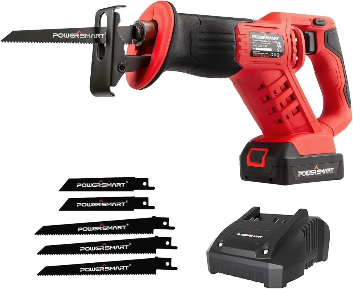 

PowerSmart 20V Cordless Reciprocating Saw with 2.0Ah Battery and Charger, 3pcs Wood Blades and 2pcs Metal Blades Included