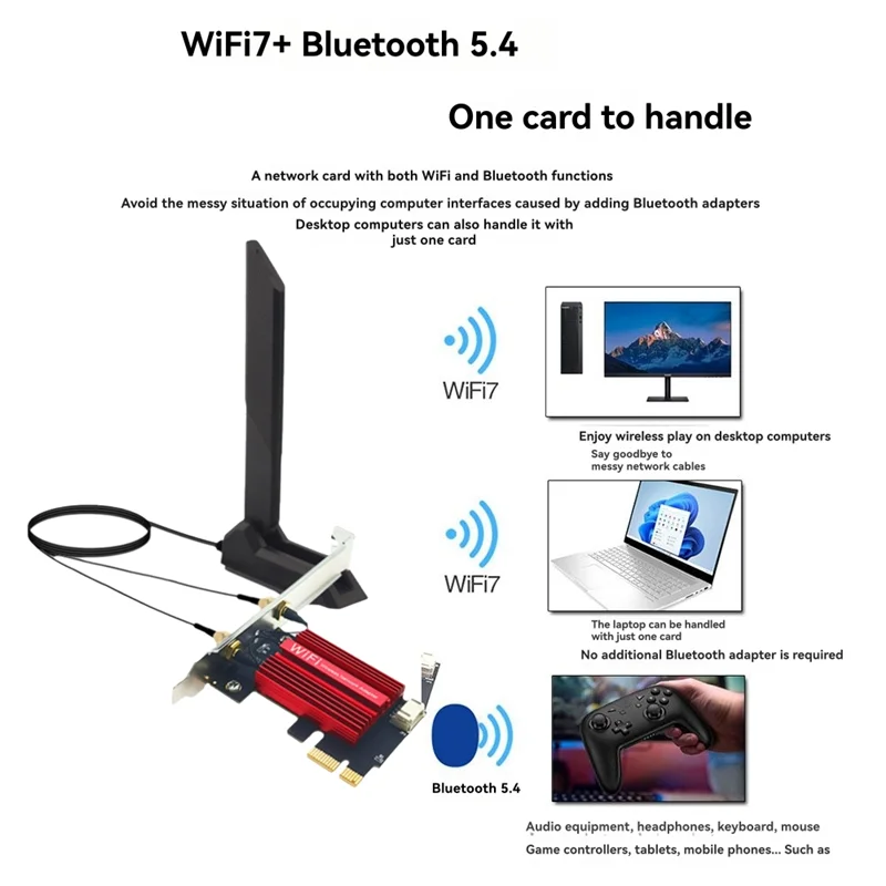 AP-QCNCM865 Wifi 7 PCI-E Adapter Card 9256Mbps Wireless Tri-Band 2.4G/5G/6Ghz BT5.4 Desktop Network Adapter For Win10/For Win11