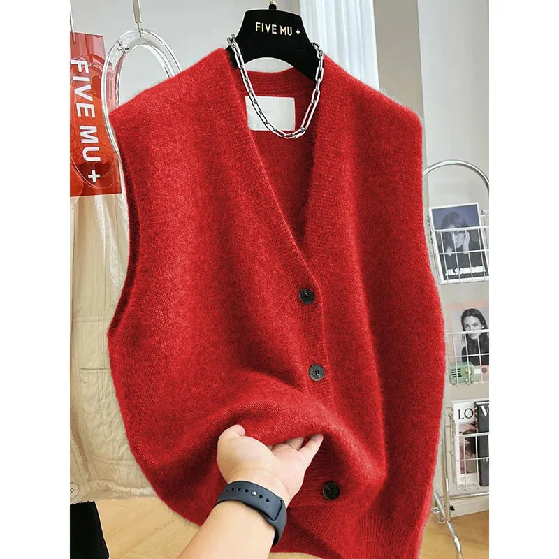 Mode Koreanische Neue Gestrickte Weste Frauen Frühling Herbst Temperament V-ausschnitt Pullover Damen Ärmel Lose Beiläufige Weste Top Dame
