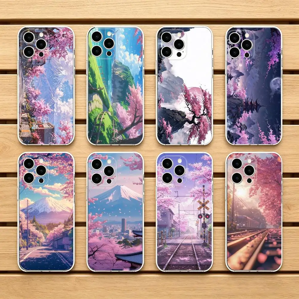 

Japan Anime Cherry Phone Case For iPhone 17 Air 16 15 14 13 12 11 Pro Max Plus Cover