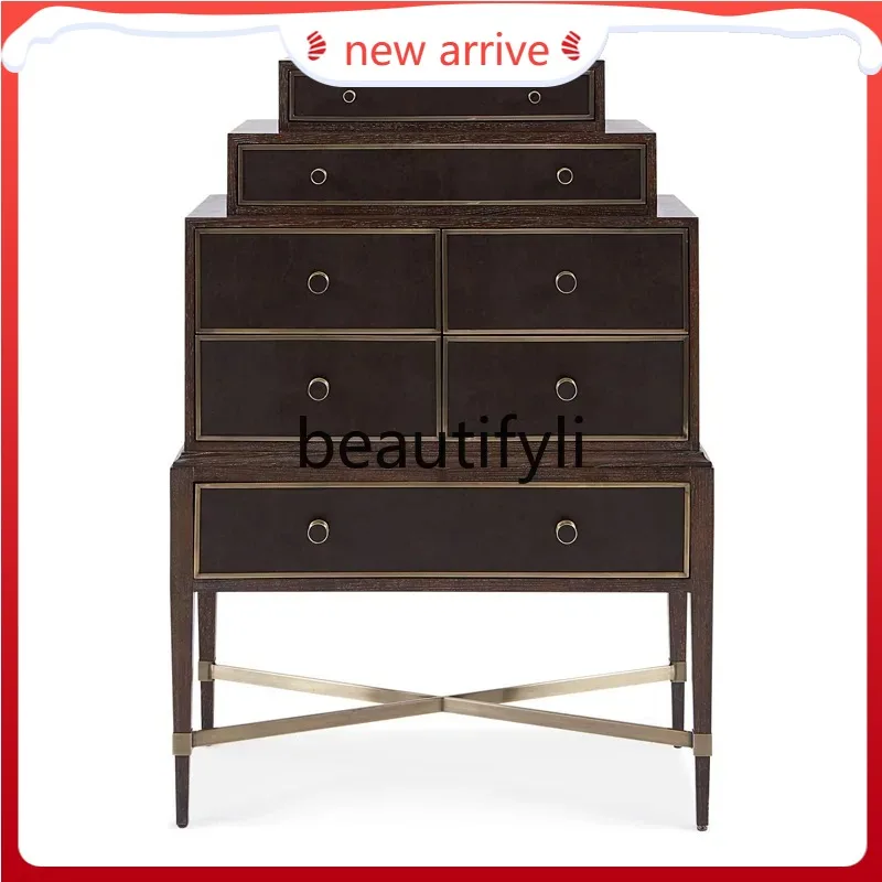 

D2520 Retro decorative cabinet Solid wood drawer cabinet American neoclassical storage vertical cabinet
