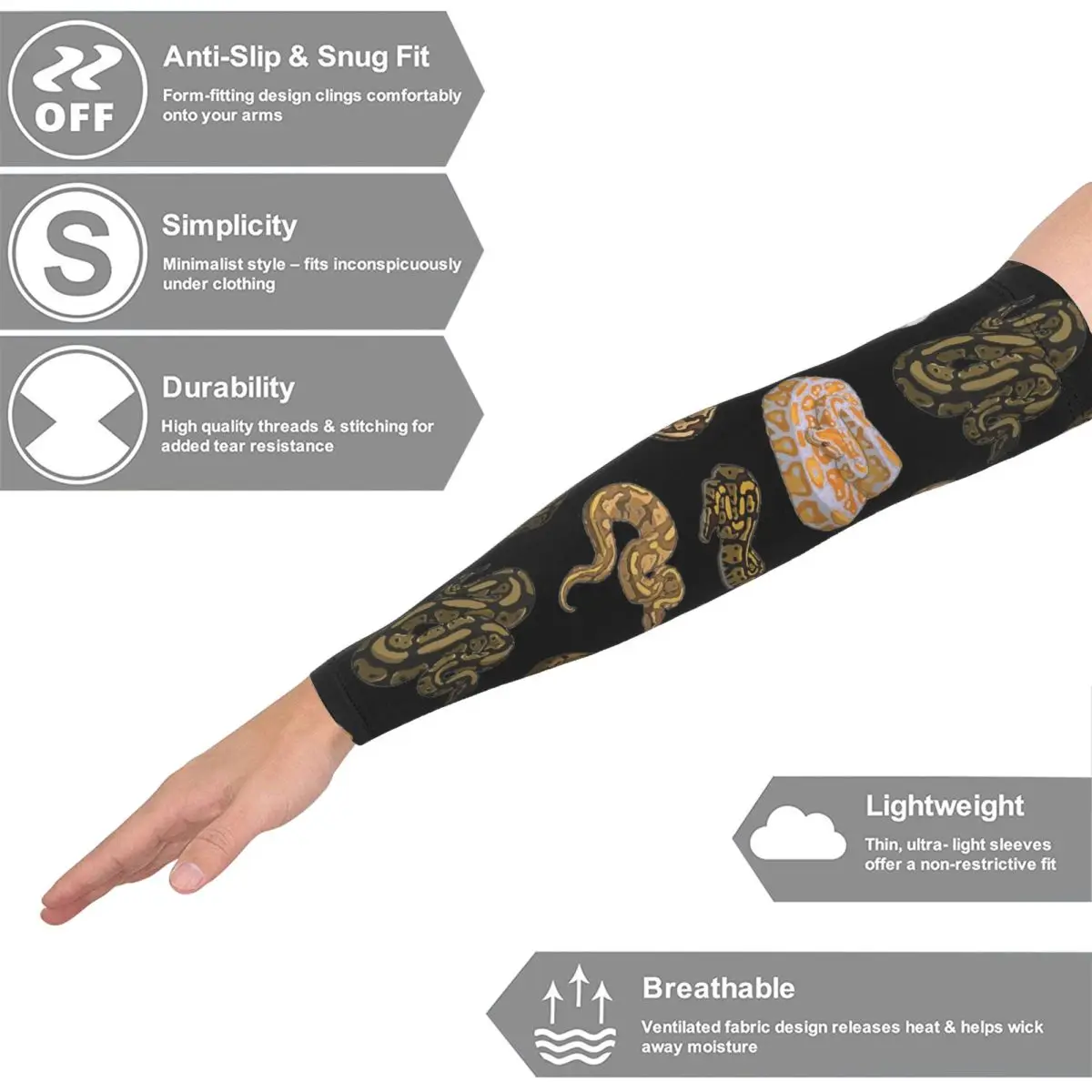 Ball Python Morph Snake Pattern Outdoor Arm Sleeves Sun UV Protection Cover Summer Cycling Tattoo Sleeves
