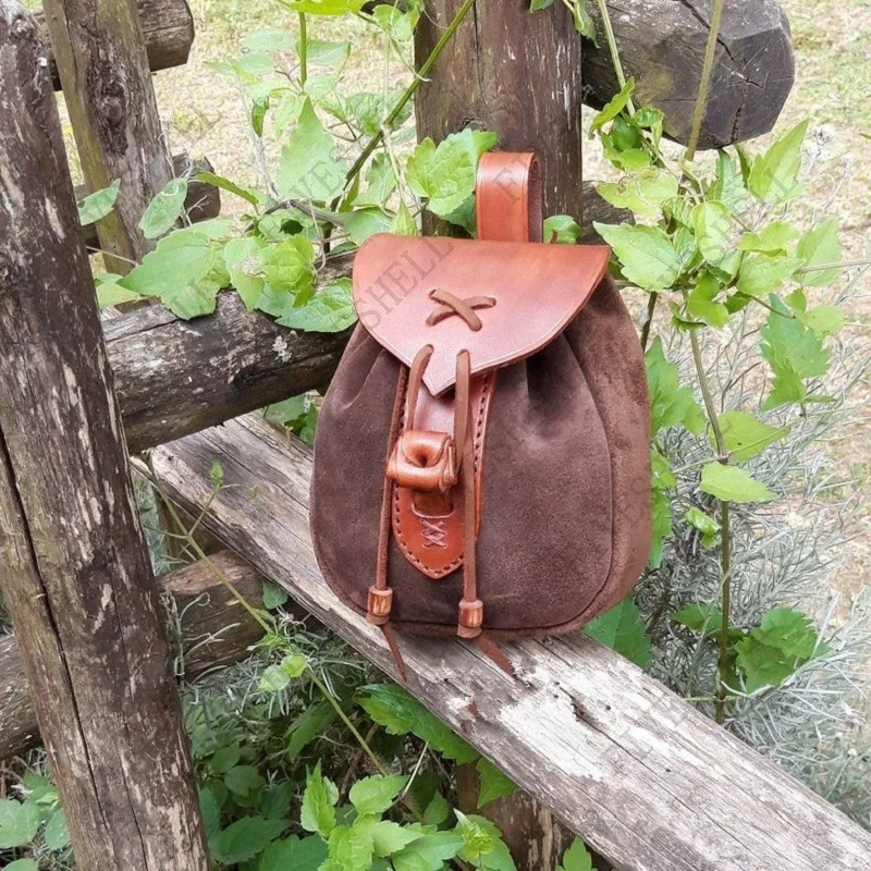 Accesorios renacentistas medievales, bolso de cinturón de cuero Vikingo, monedero Steampunk con cordón para hombres y mujeres, utilería para Cosplay