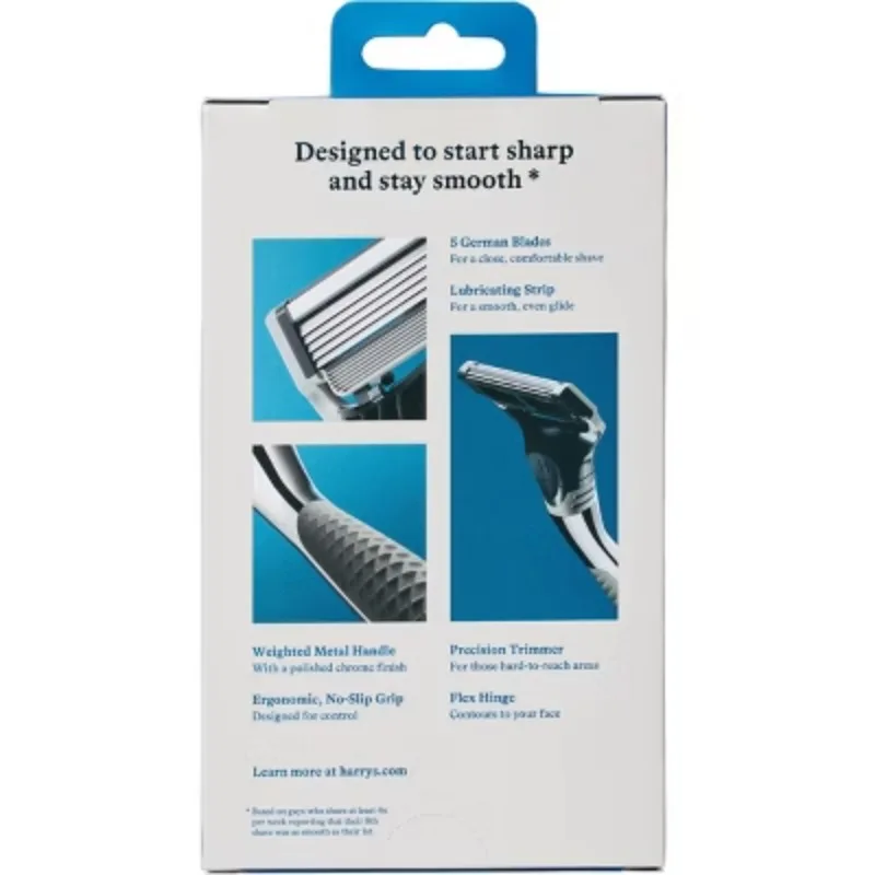 Мужская бритва с 5 лезвиями — 1 ручка для бритвы + 2 сменных лезвия — хромированная ручка