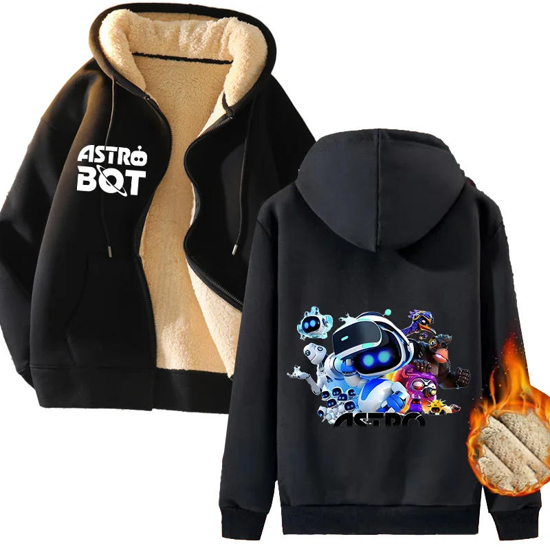 Astro Bot Men Cardigan Jacket Loose Coat Tops Streetwear Fleece Zip Up Hoodies Casual Gothic Hooded Sweatshirt Harajuku Clothes