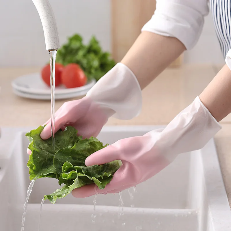 Housework Gloves Dishwashing Kitchen Vegetable Washing Gloves Short Gradient Color Household Cleaning Leather Gloves