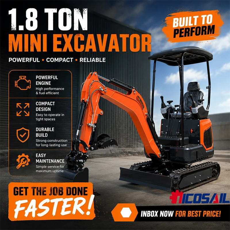 

1.8Ton Joystick Control Mini Excavator CE Euro 5 Compact Size For Limited Narrow Space Small Engineering And Yard Work Customize