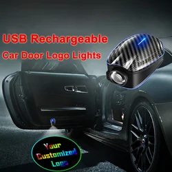 2x il tuo Logo personalizzato porta dell'auto luce a LED USB ricaricabile Wireless cortesia benvenuto proiettore Laser Shadow Ghost Lamp