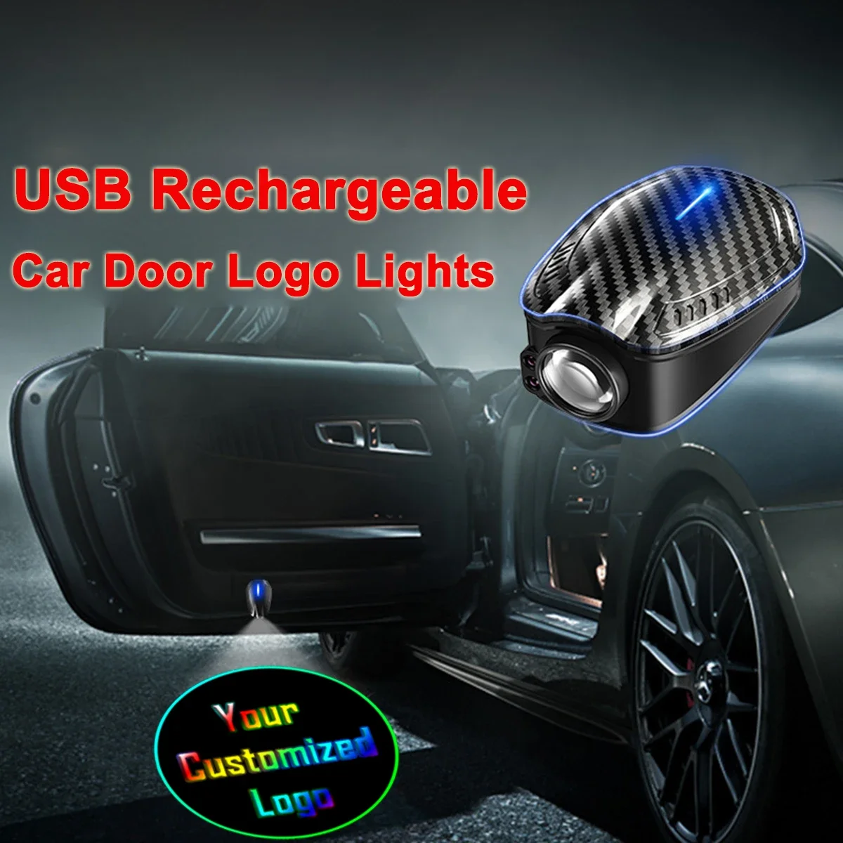 2x Your customized Logo Car Door LED Light USB Rechargeable Wireless Courtesy Welcome Laser Projector Shadow Ghost Lamp