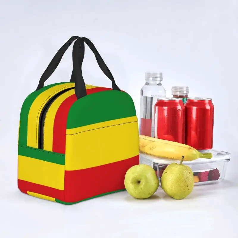 Bolsa de almuerzo aislada con bandera de Rasta Jamaiquina para Picnic al aire libre, enfriador reutilizable, caja Bento térmica para mujeres y niños