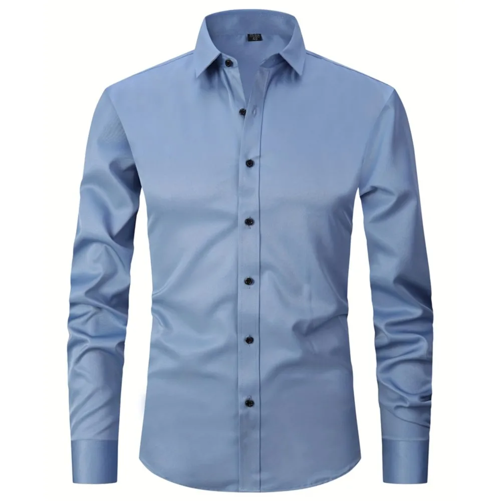 Fashion Solid Color Men's Shirts Spring New Slim Long-sleeved Men's Dress Shirts Party Casual Men's Social Business Shirts