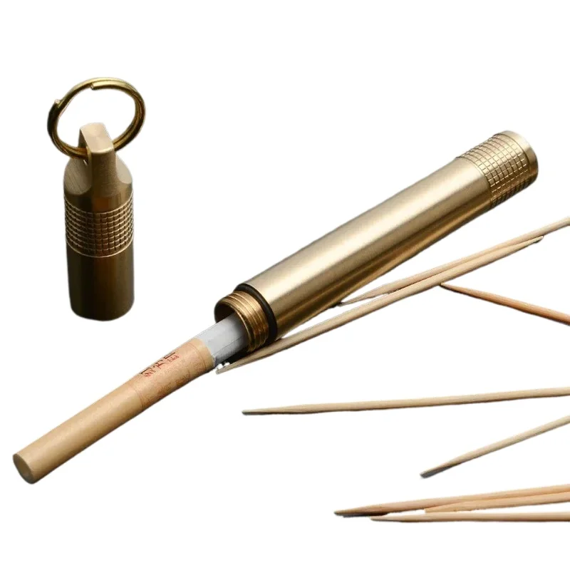 2Pcs Waterproof Brass Seal Bottles Canister Keychain Medicine Toothpick Container for Outdoor Camping Survival Gear Hiking