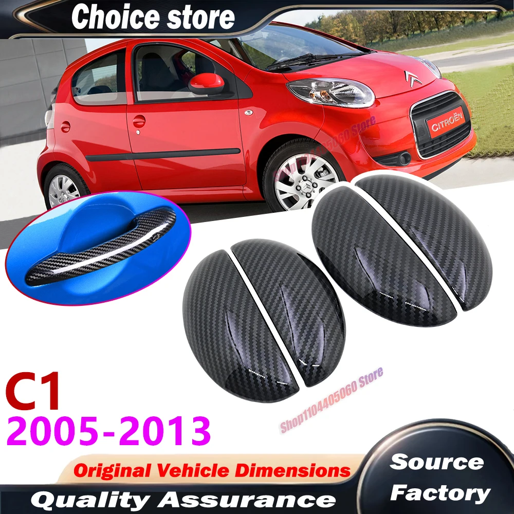 For Citroen C1 MK1 2005~2013 2009 2010 2011 2012 4pcs Carbon Fiber Door Handle Cover Catch Trim Car Cap Accessories