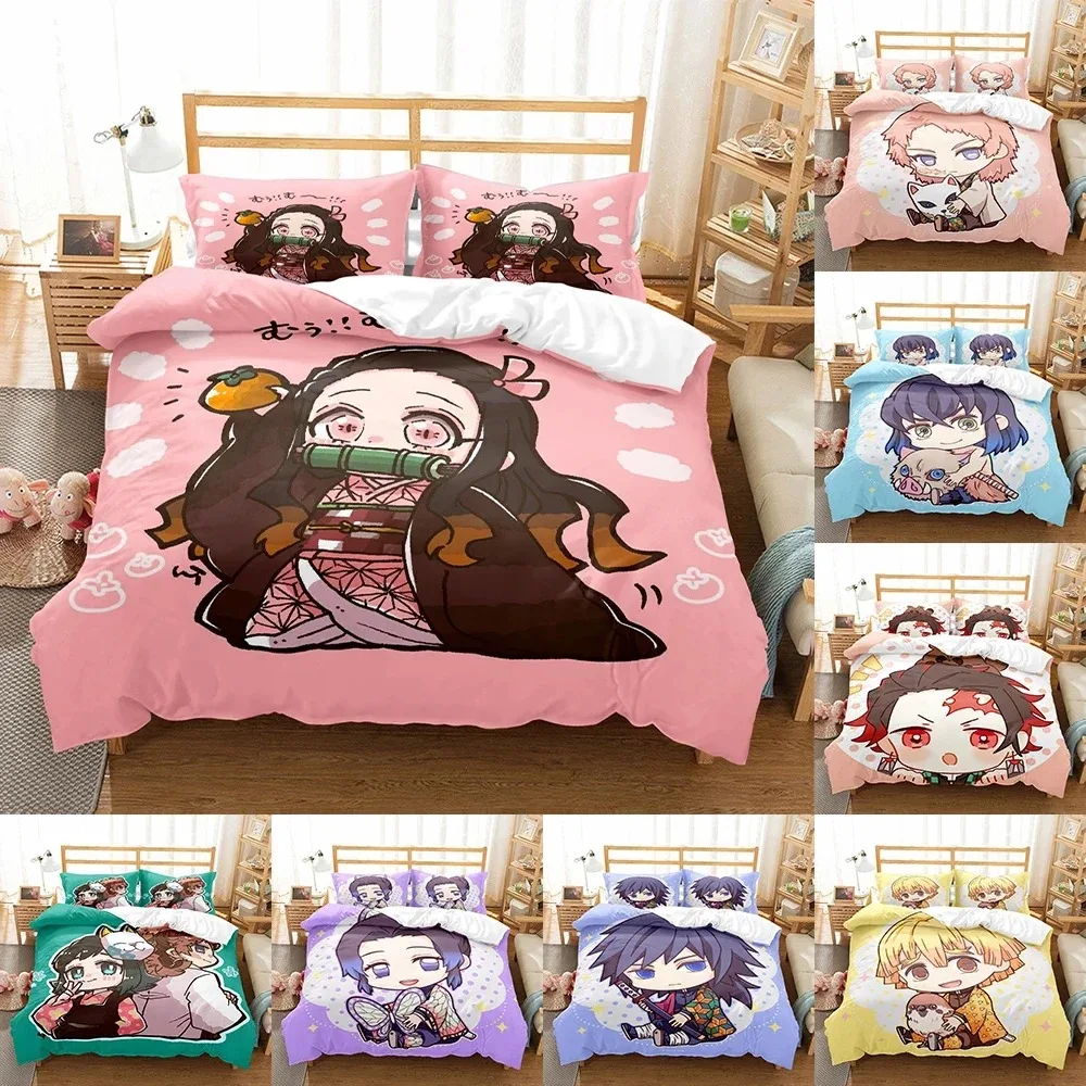 Demon Slayer Bedding Set 3D Japanese Anime Kids Gift Duvet Cover Comforter Bed Linen Home Textiles Queen King Single Size