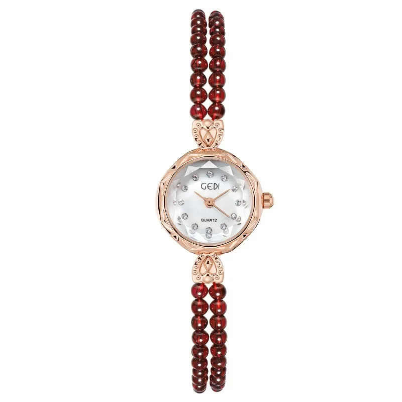 Montre à quartz étanche à cadran rond pour femme, montres de luxe haut de gamme, mode, bracelet en perles, cadeau rétro pour femme, horloge