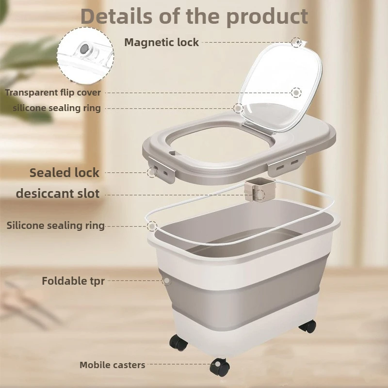 حاوية طعام كبيرة للكلاب قابلة للطي لتخزين طعام الكلاب والجرو وعجلة دلو وعلاج تخزين الحيوانات الأليفة وصناديق الطعام الجافة القابلة للتكديس